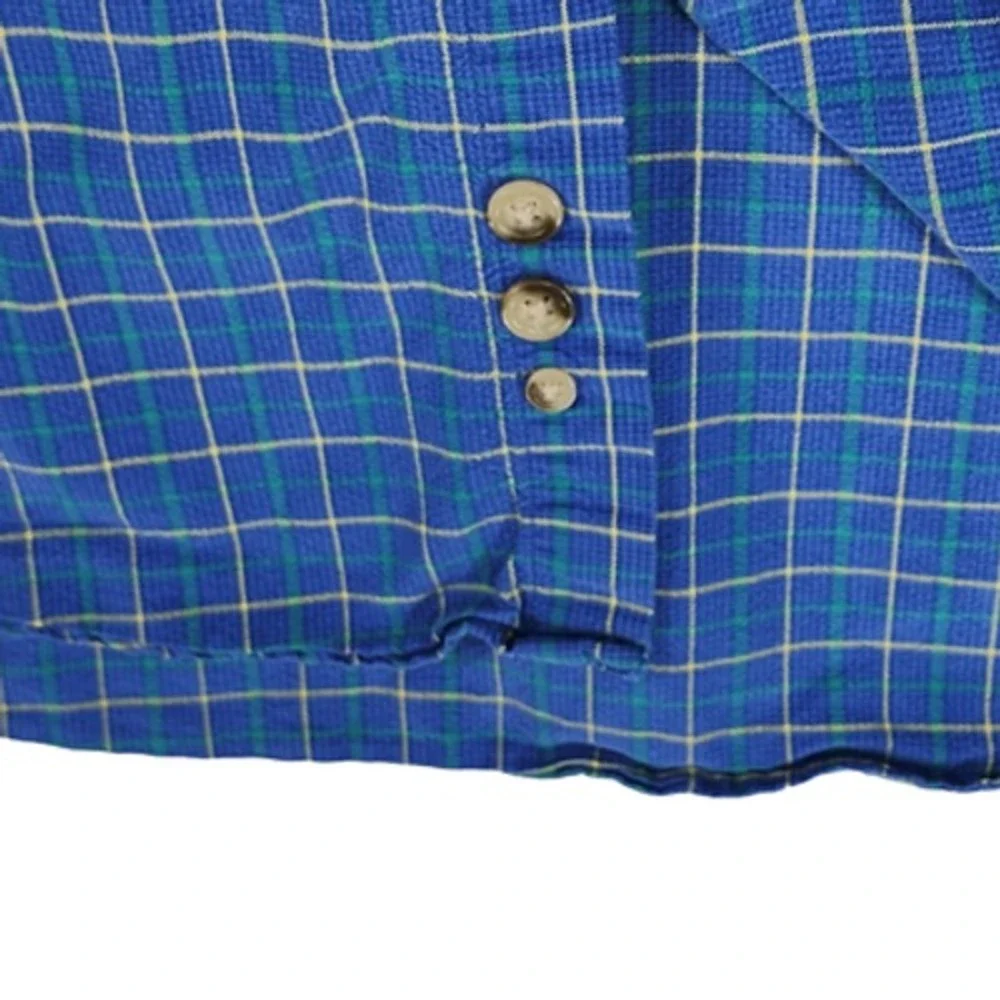 Eddie Bauer XL Mens Button Down Shirt Plaid Blue Green Yellow 100%‎ Cotton